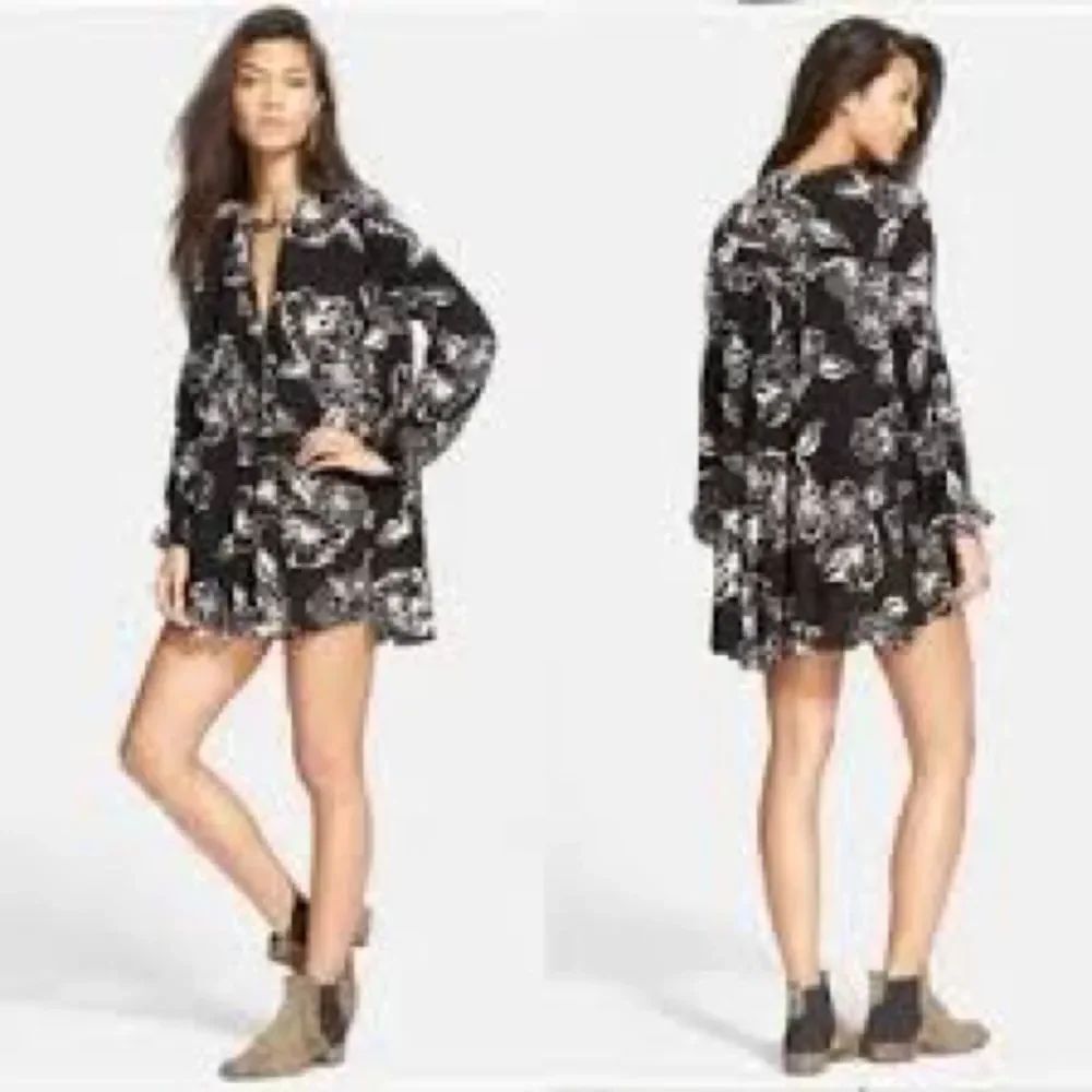 Free People Tree Swing Retro Floral Black and White Dress